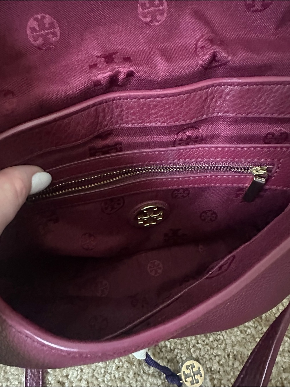 Tory Burch Pebbled Leather Shoulder Bag with Tassel - Picture 6 of 7